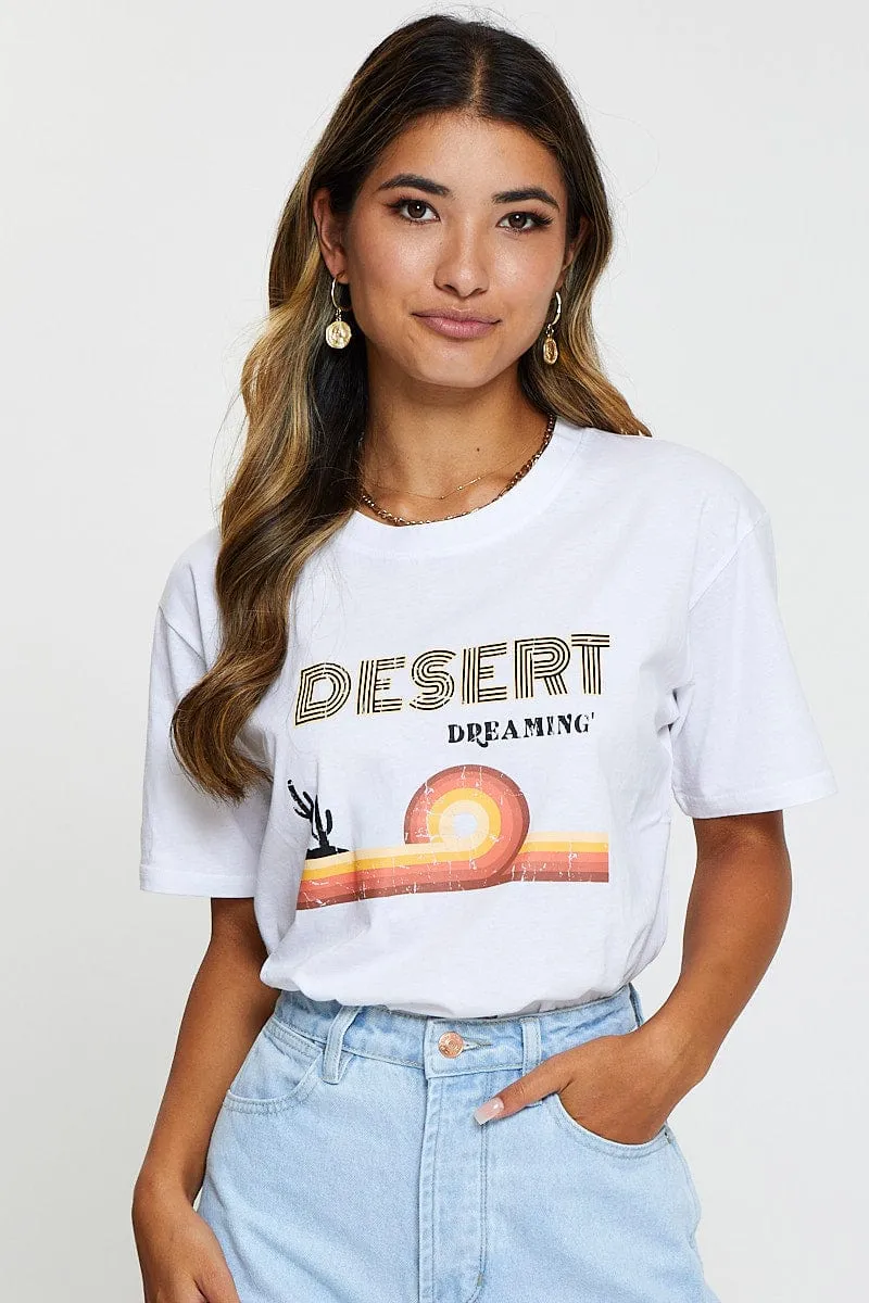White Graphic T-Shirt Short Sleeve Clear Glow