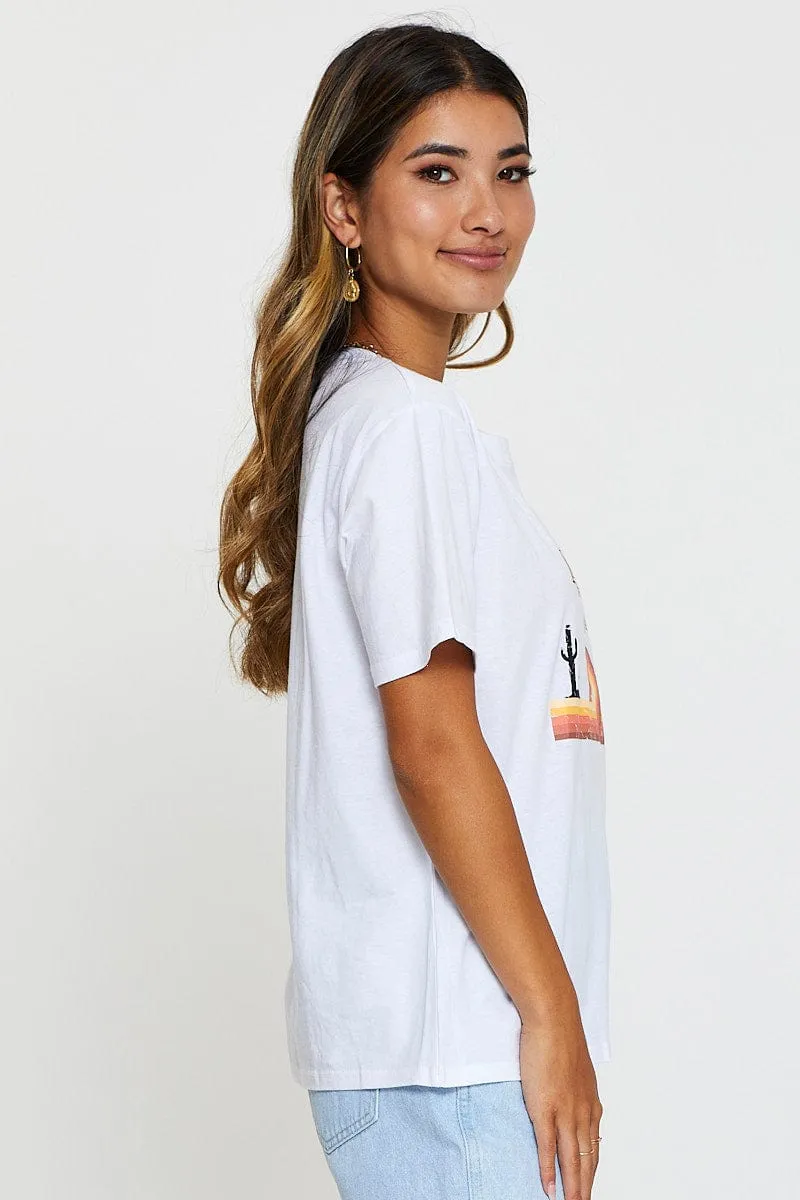 Smart Casual White Graphic T-Shirt Short Sleeve