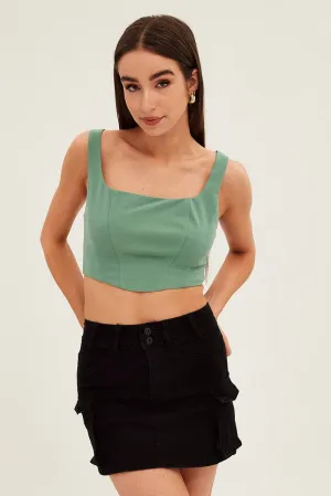 Travel Ready Fresh Style Black Cargo Utility Denim Mini Skirt