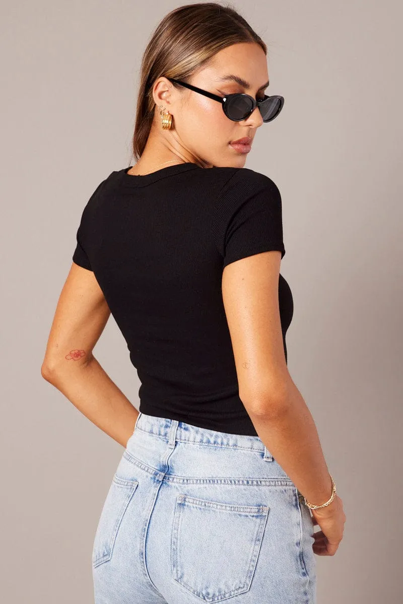 Black T Shirt Short Sleeve Crew Neck Weekend Wear Warm Base