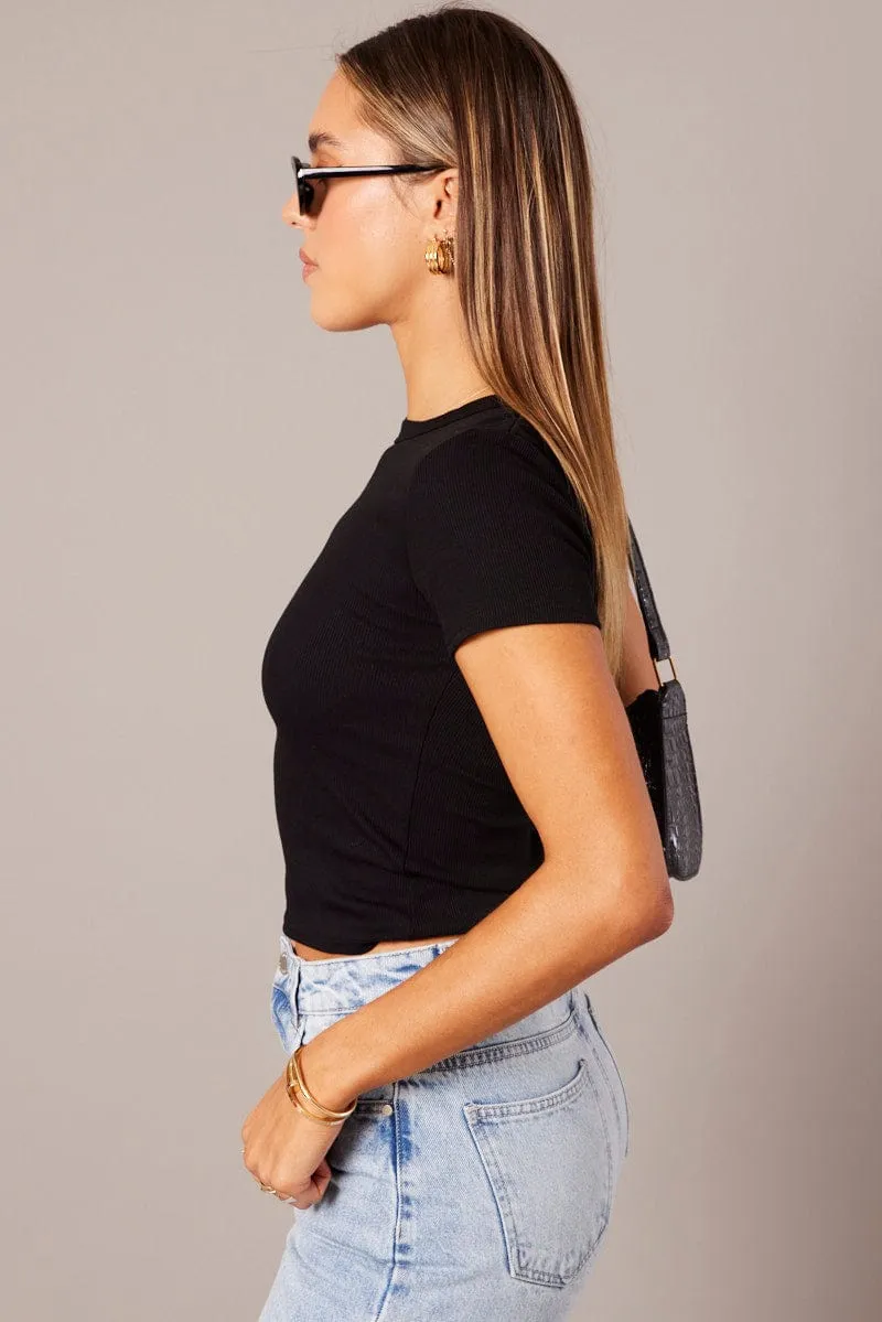 Black T Shirt Short Sleeve Crew Neck Fall Core