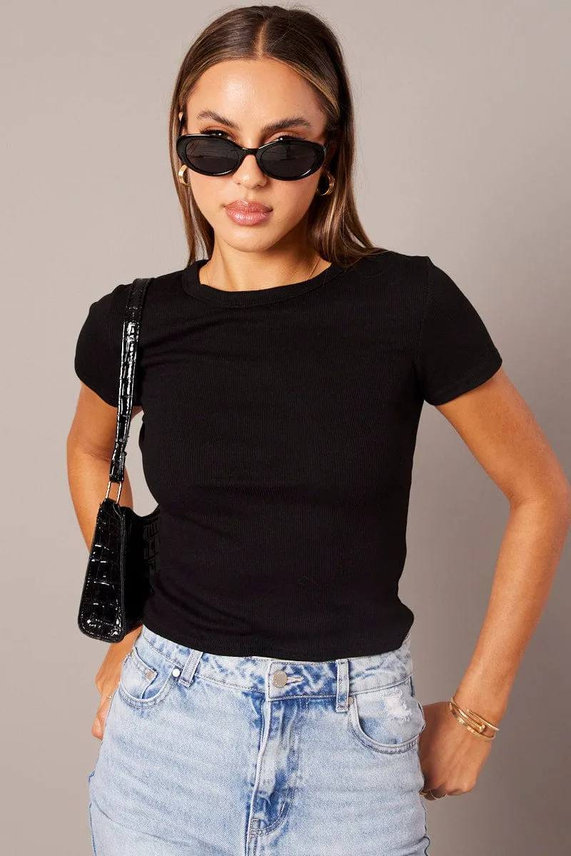 Seasonal Fashion Black T Shirt Short Sleeve Crew Neck
