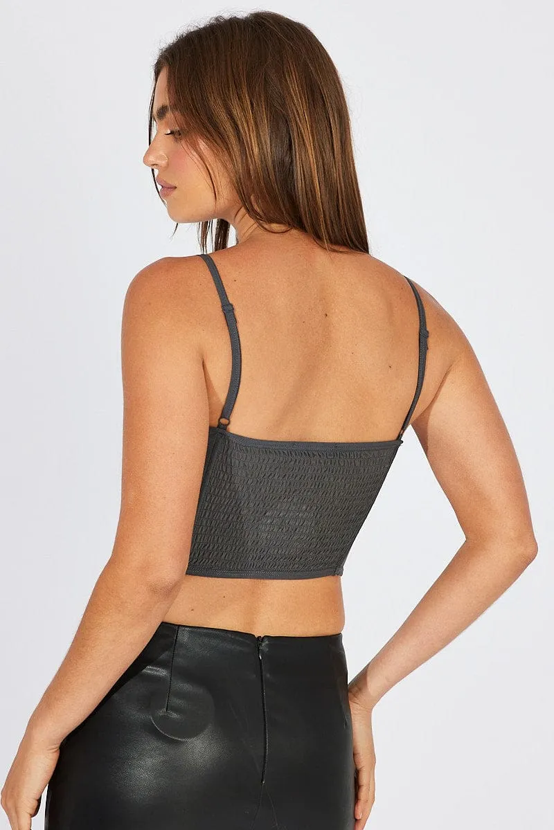 Matte Tone Grey Corset Top Crop