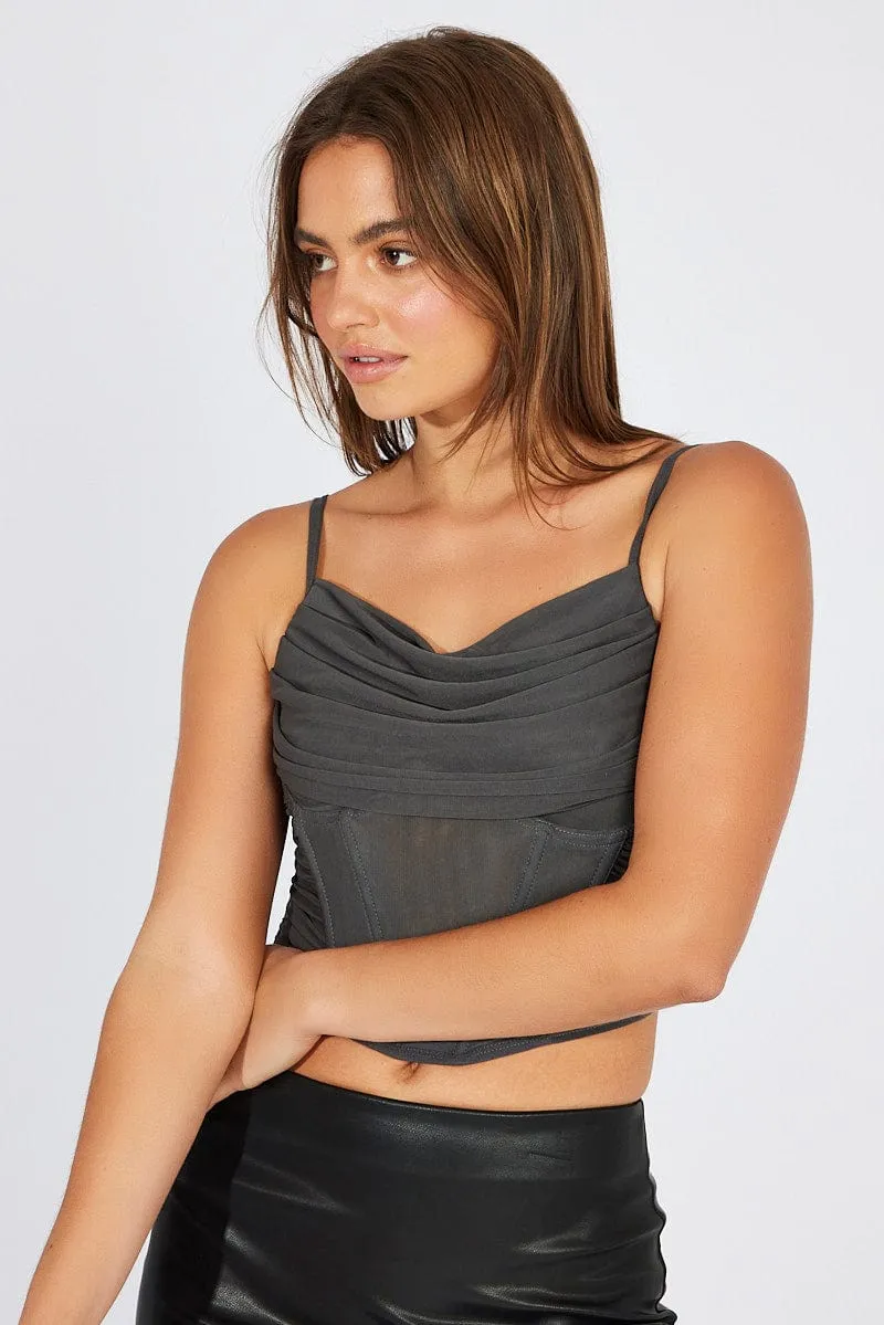 Business Outfit NonIrritatingSeams Grey Corset Top Crop