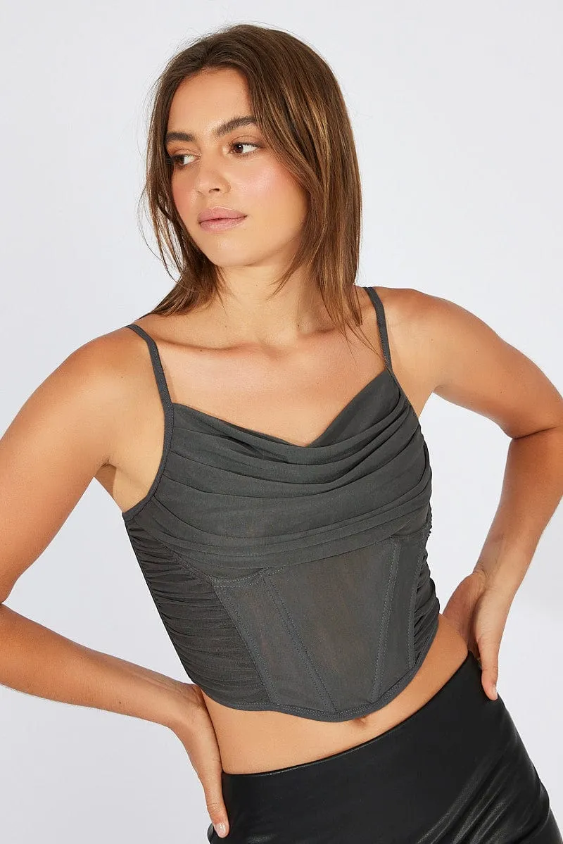 Weather Protection Grey Corset Top Crop
