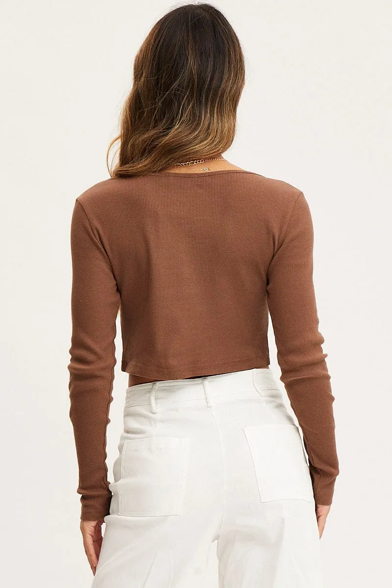 Comfortable Fashion Brown Top Long Sleeve Round Neck