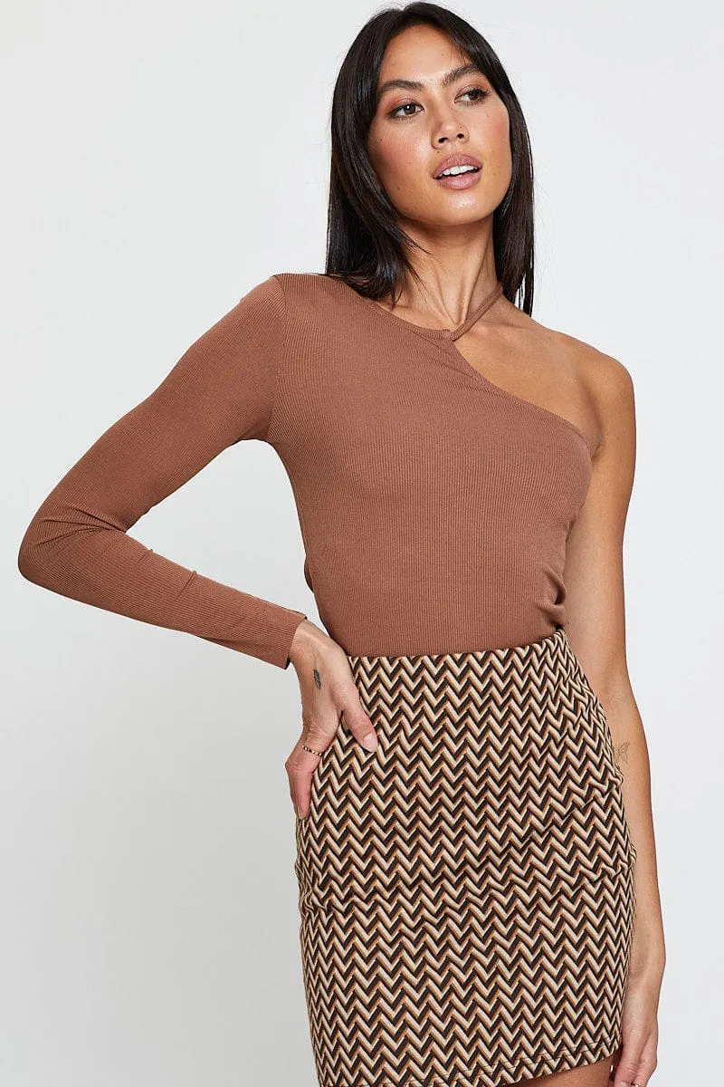 Energy Ease Brown Asymmetric Top One Shoulder
