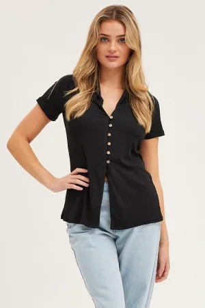 LightweightWeave WaterRepellent Finish Black Button Front Shirt