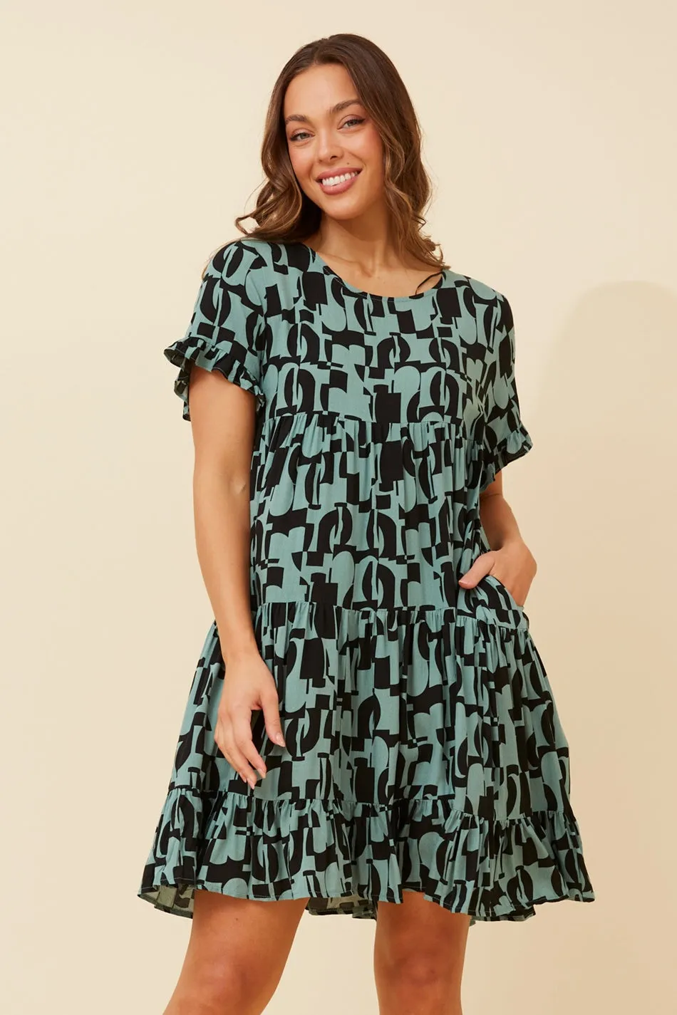 KELLY ABSTRACT BABYDOLL DRESS Heavy Silk FourWayStretch