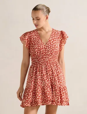 Fleur Flutter Sleeve Mini Dress Casual Style Wear Invisible Zipper Closure