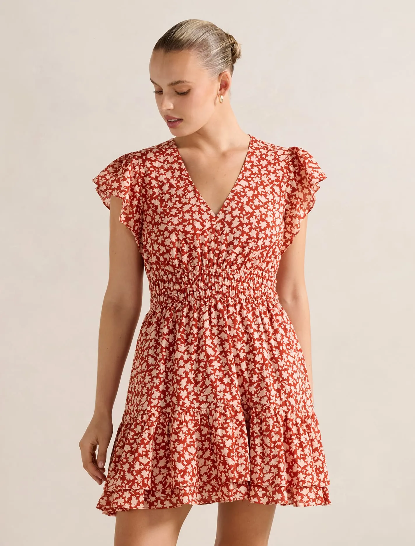 Fleur Flutter Sleeve Mini Dress Unisex Fit