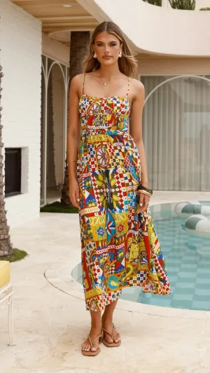 Kelani Luxe Midi Dress - Phaedra Print Casual Elegance
