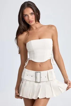 Belted Pleated Low-Rise Micro Mini Skirt in Ecru Mix Separates