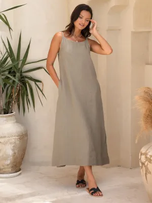 Classy Look Peony Linen Dress Taupe