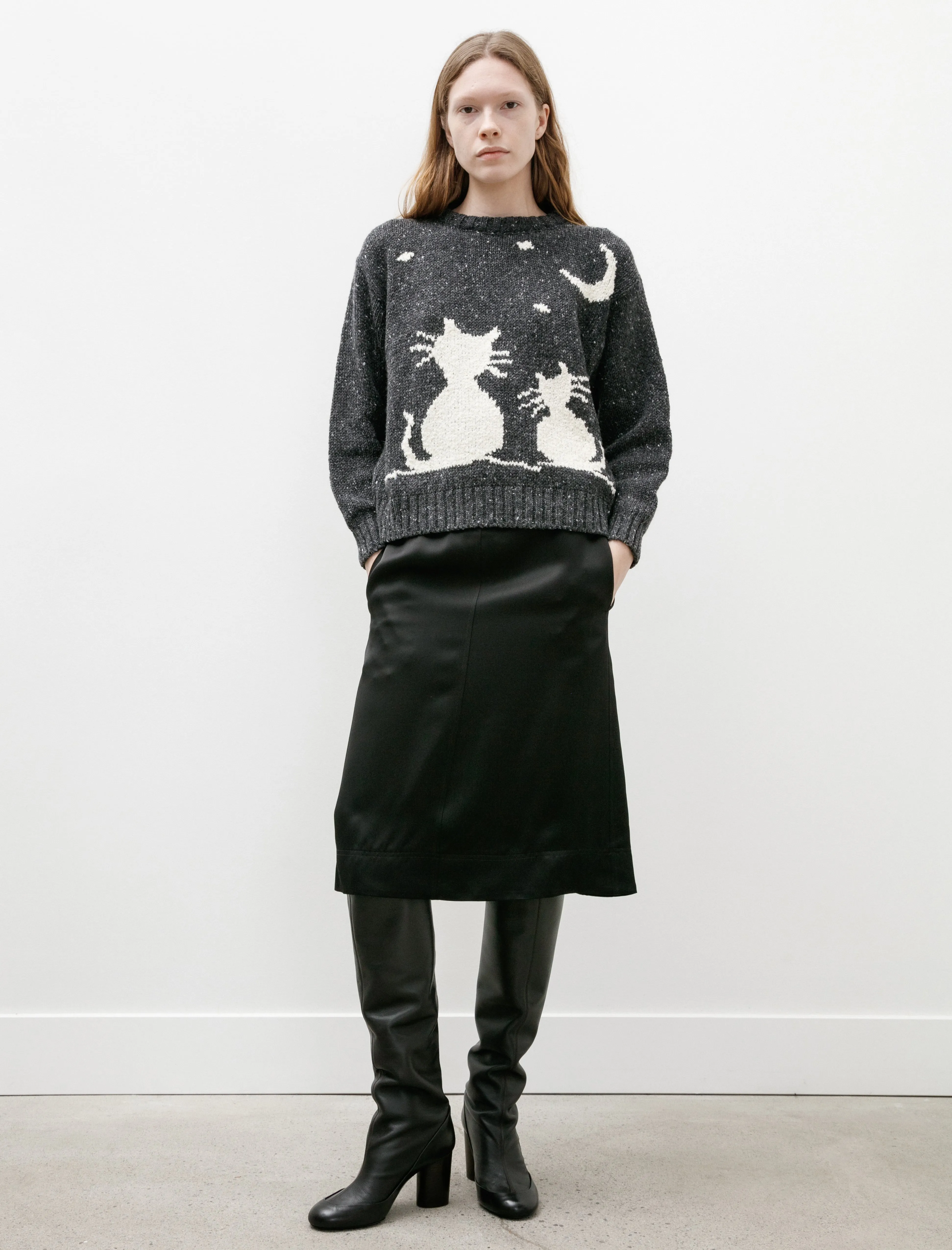 Paneled Satin Skirt Black Bold Print