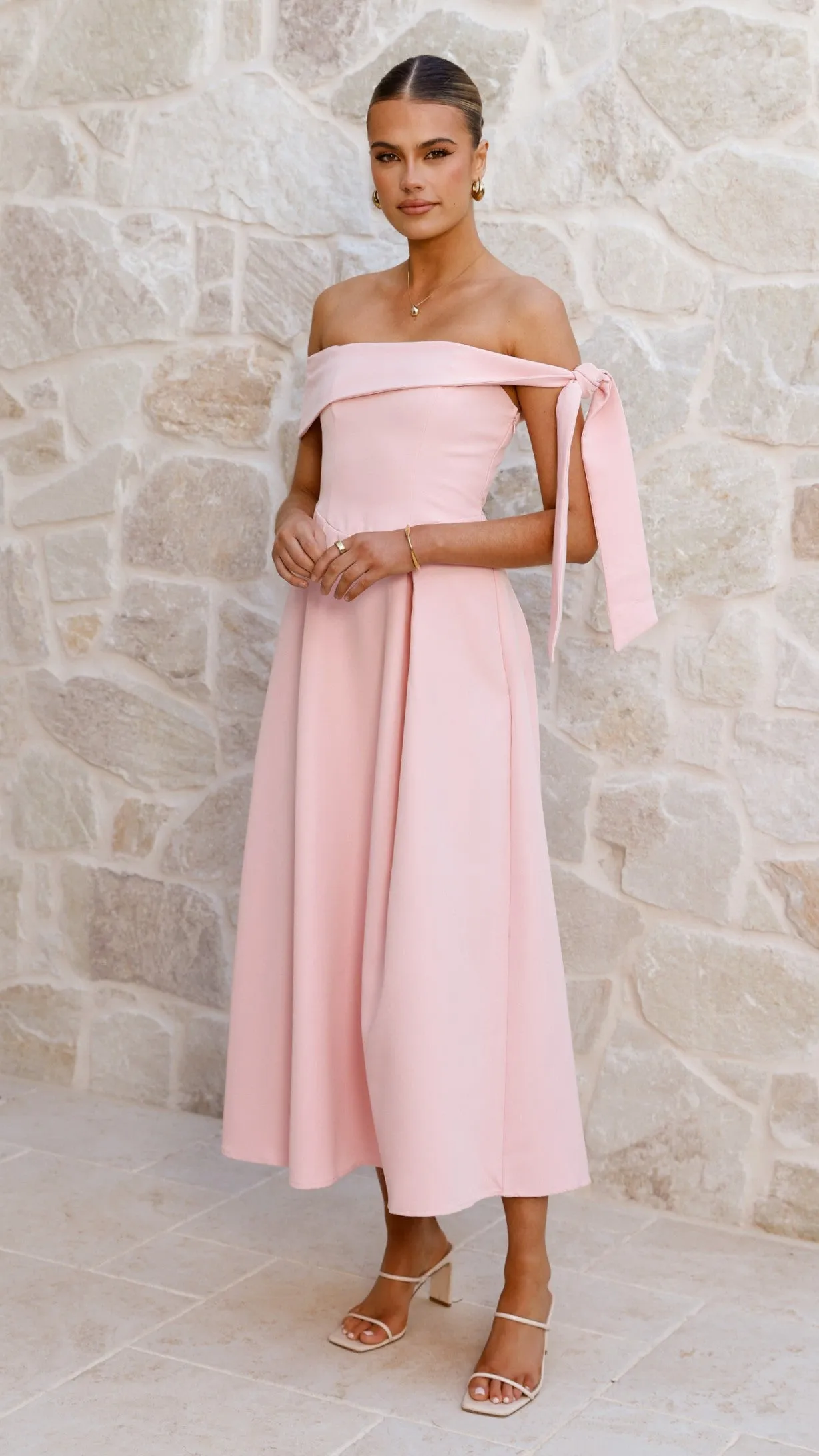 rooftop party Bentley Off Shoulder Midi Dress - Pink