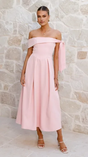 Bentley Off Shoulder Midi Dress - Pink Morning Stroll
