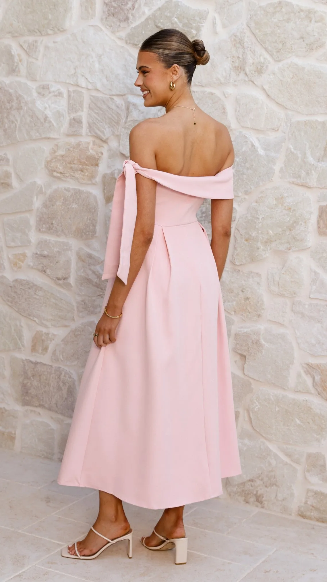 Bentley Off Shoulder Midi Dress - Pink Mesh Breeze