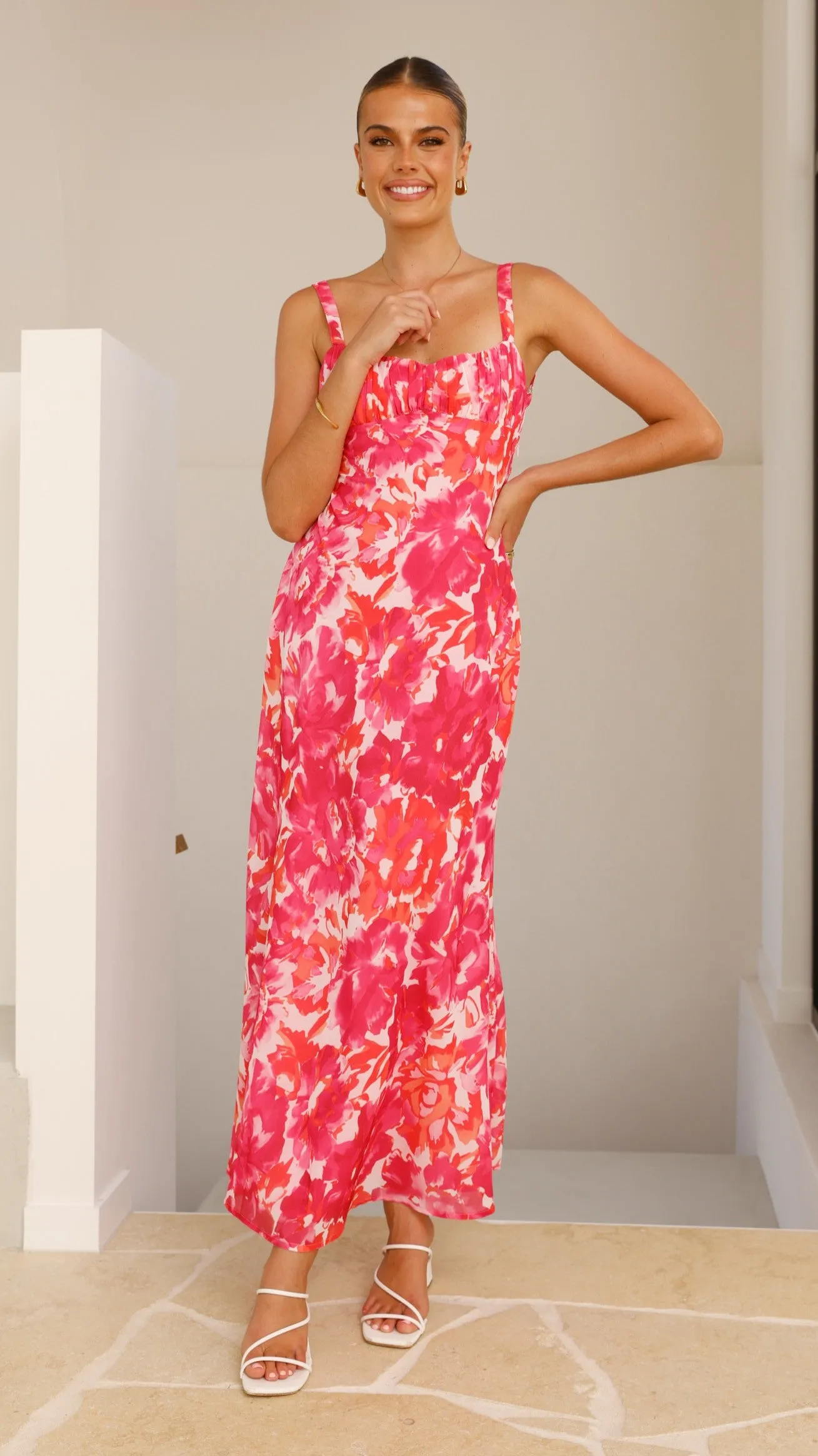 Weekend Brunch Margo Midi Dress - Pink/Red Floral