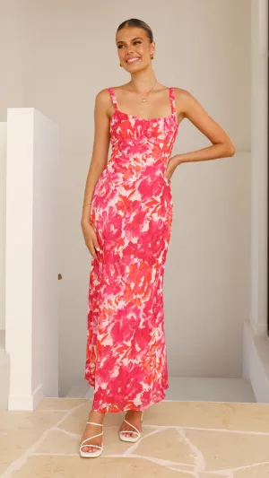 Playful and feminine dress Poetic Mood Margo Midi Dress - Pink/Red Floral