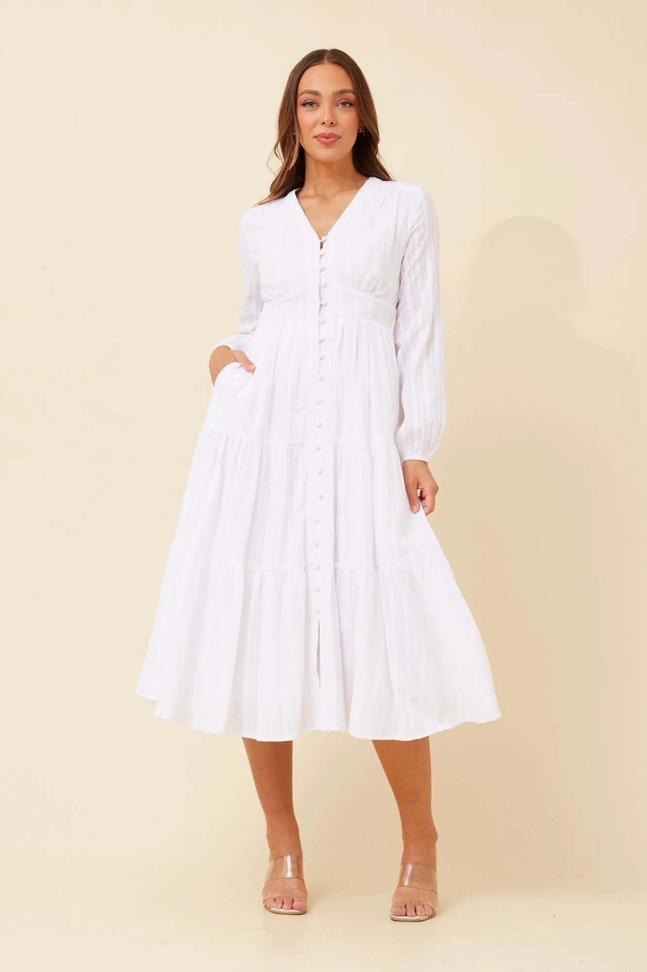 Modern Silhouette Gentle Power ZULMA EMBROIDERED MIDI DRESS
