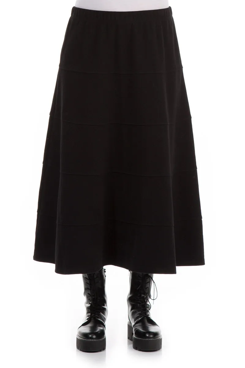 Pleated Construction Black Cotton Jersey Bell Skirt