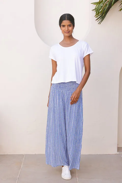 Button Fastenings Brady Skirt | Santorini Border Blue/White