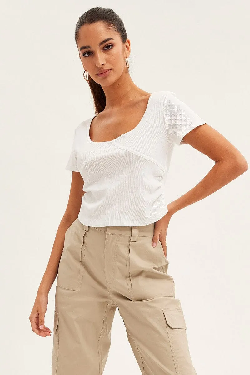 White T-Shirt Short Sleeve V Neck Morning Walk Glam Night