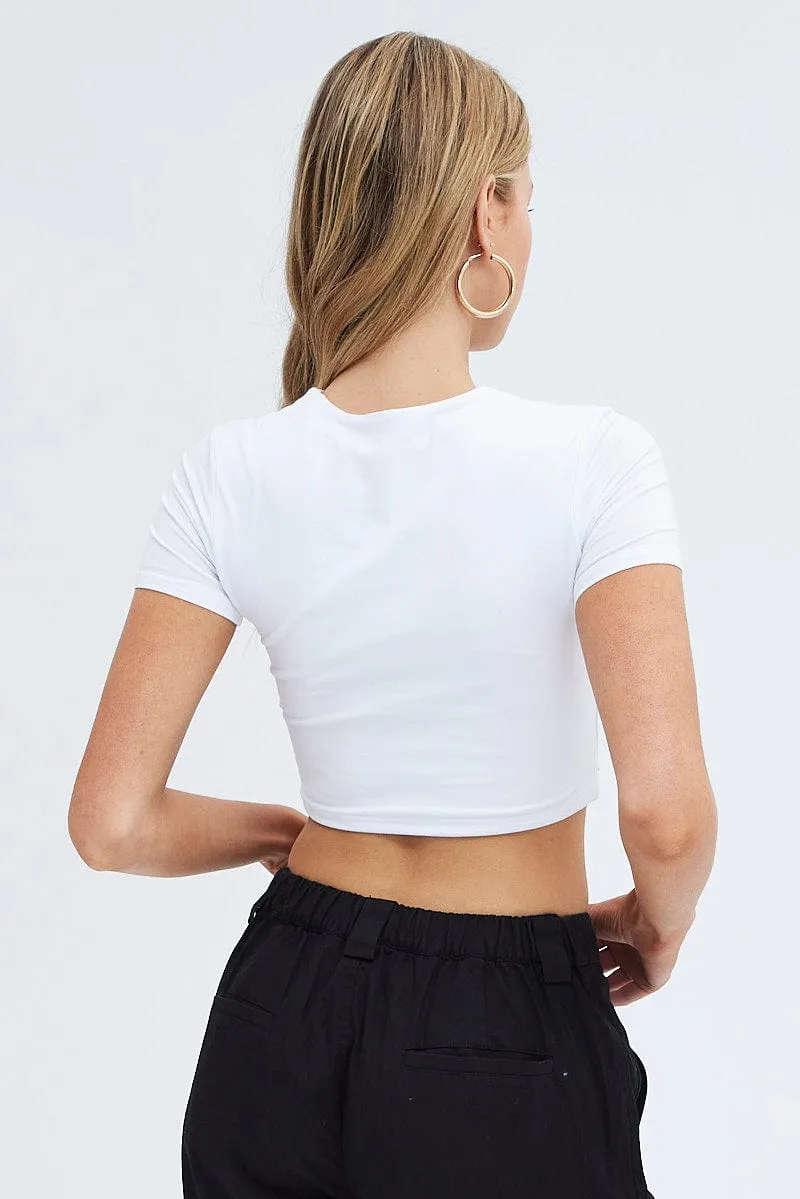 Joy Mood White T Shirt Short Sleeve Crew neck