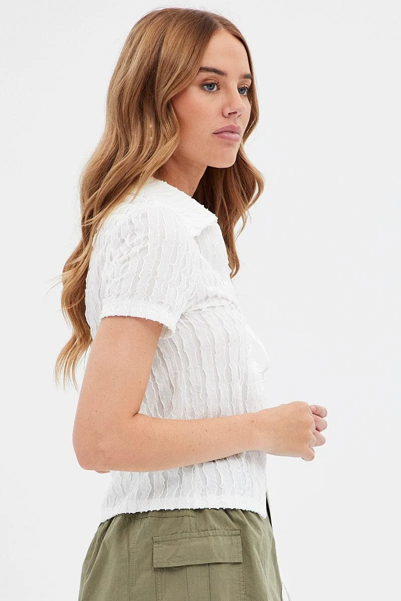 White Tie Front Shirts Short Sleeve Classic Fashion MinimalistStyle