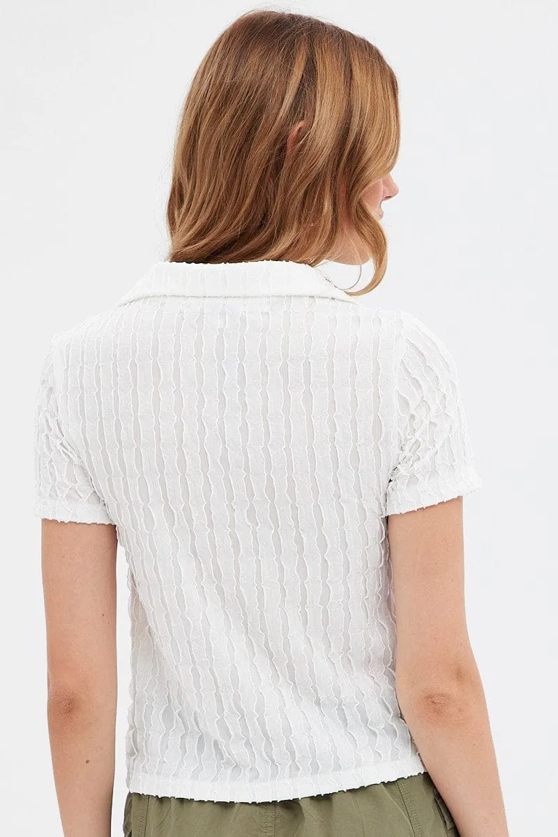 White Tie Front Shirts Short Sleeve SheerLayeredPanels Shape Hug