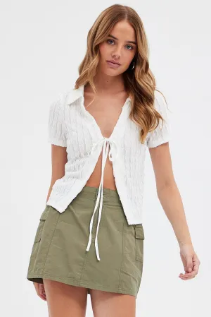 White Tie Front Shirts Short Sleeve Minimal Mood Cold Weather Outfit