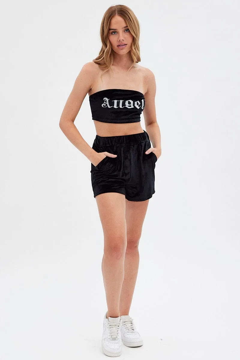 Snag Free Zipper Black Velvet Shorts