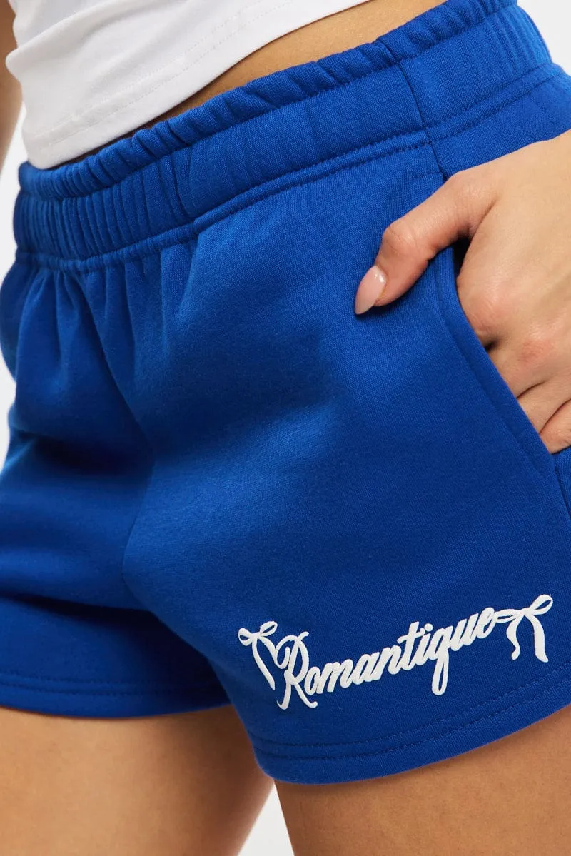 Unisex Design Blue Track Short Elasticated Waist