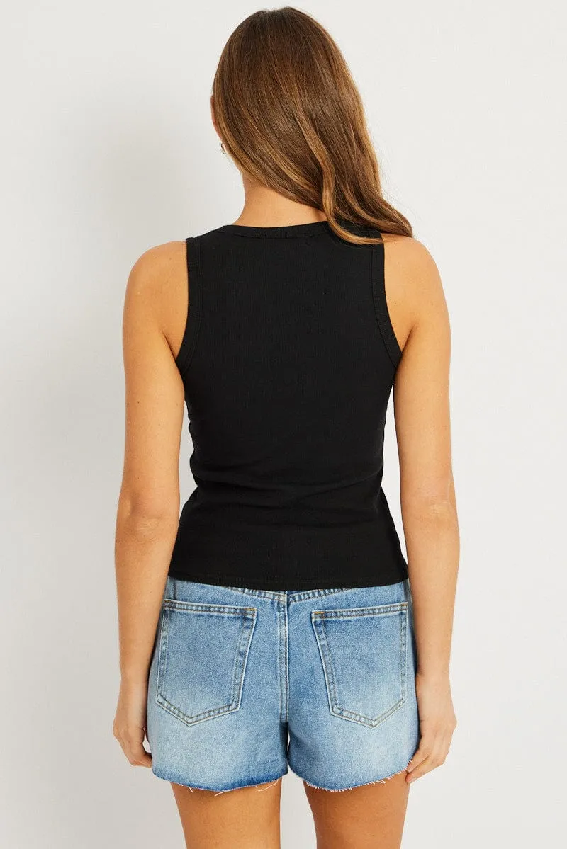 Minimal Mood WindResistantWeave Black Singlet Top Contrast Stitch