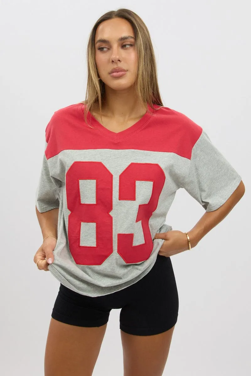 Grey Graphic Tee Short Sleeve Chic Wear