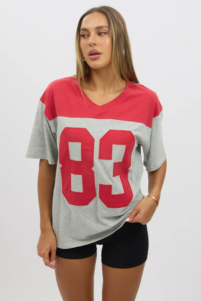 Grey Graphic Tee Short Sleeve FlexibleCuff SweatWickingLining