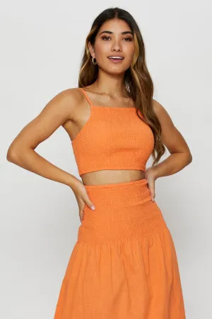 Orange Singlet Top Sleeveless Crop Square Neck FrictionReducing Lining Free Fit