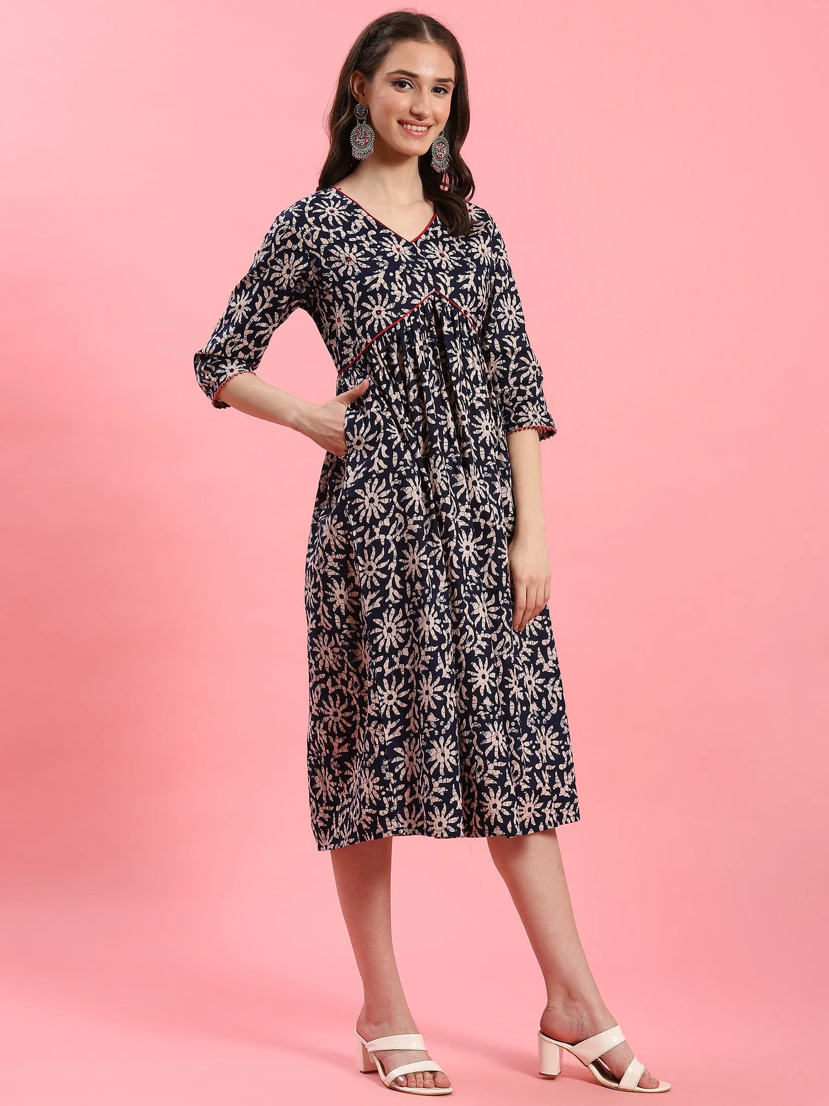 Warm Outerwear Light Ease Women Navy Blue Fit And Flare Dress