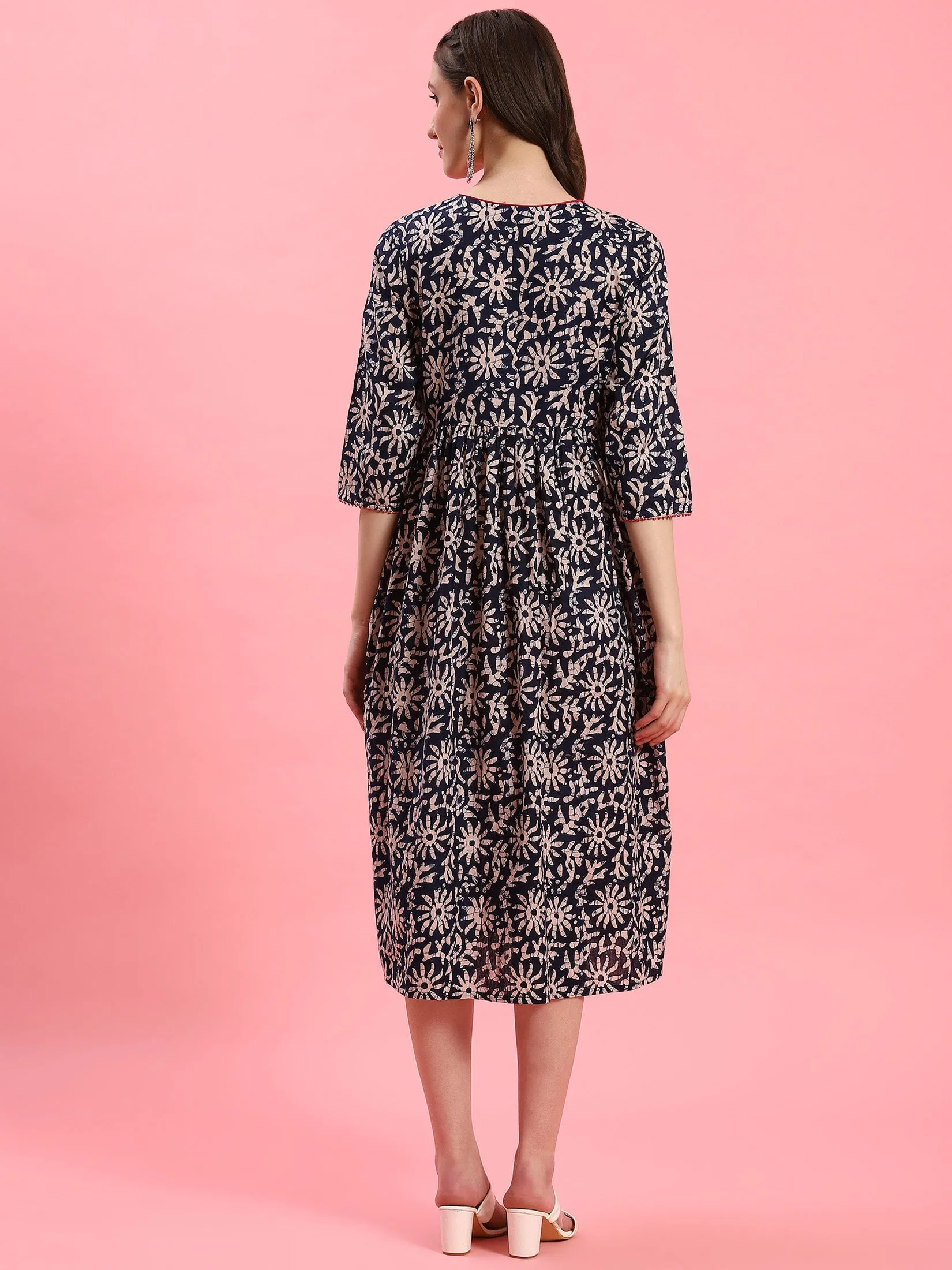 Women Navy Blue Fit And Flare Dress warm glow Machine Fit