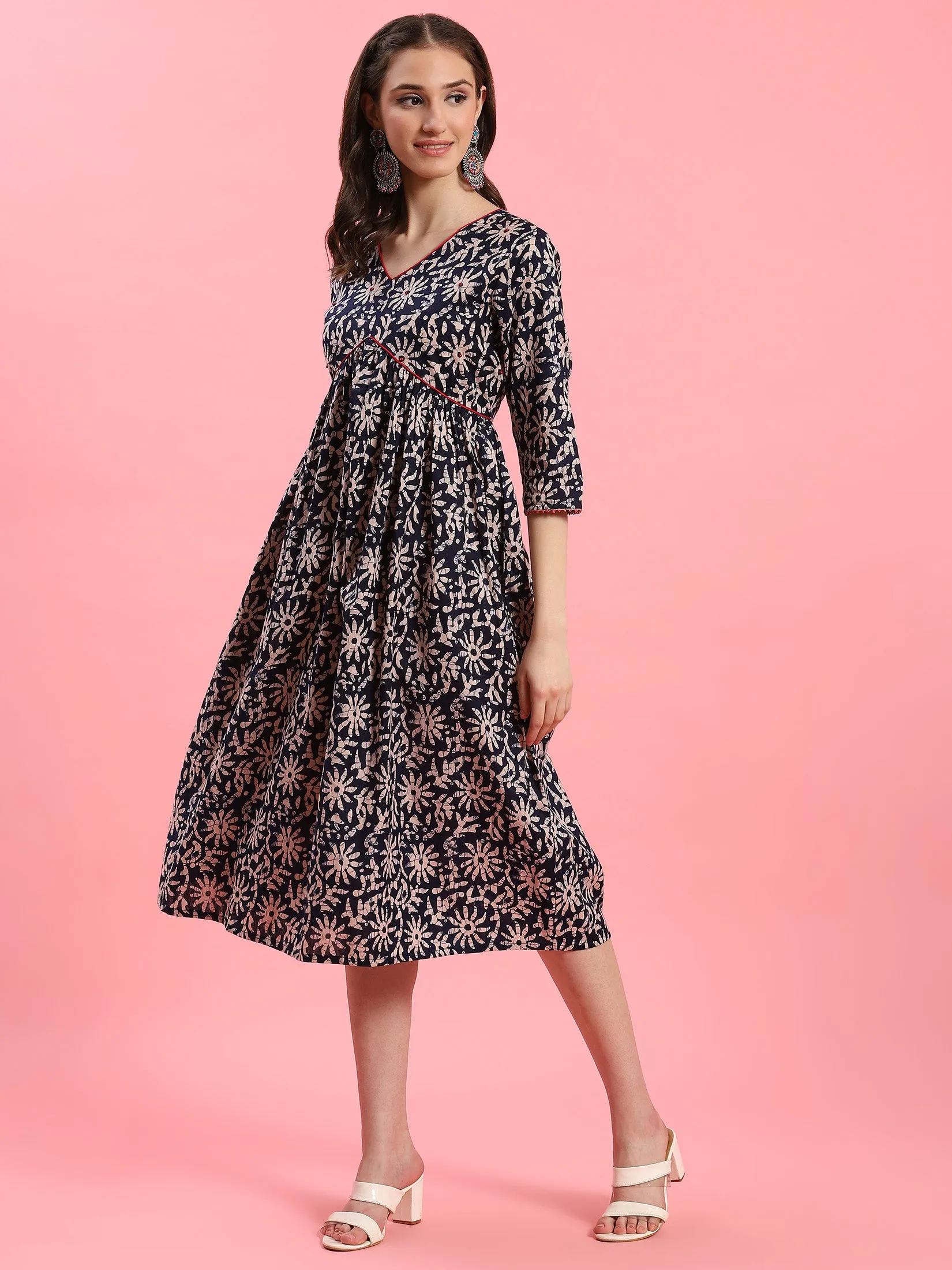 Women Navy Blue Fit And Flare Dress AbrasiveReinforcedZones