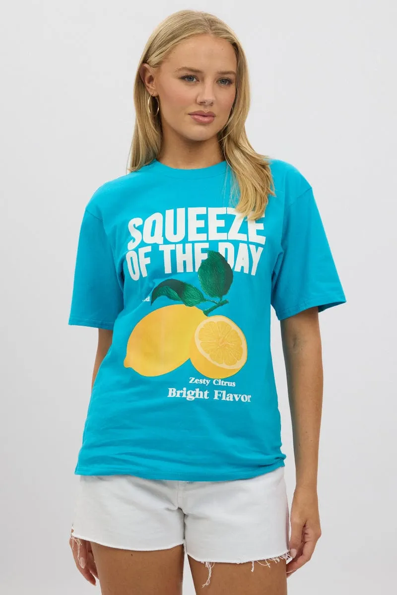 Seasonal top Outdoor Layer Blue Graphic Tee Short Sleeve