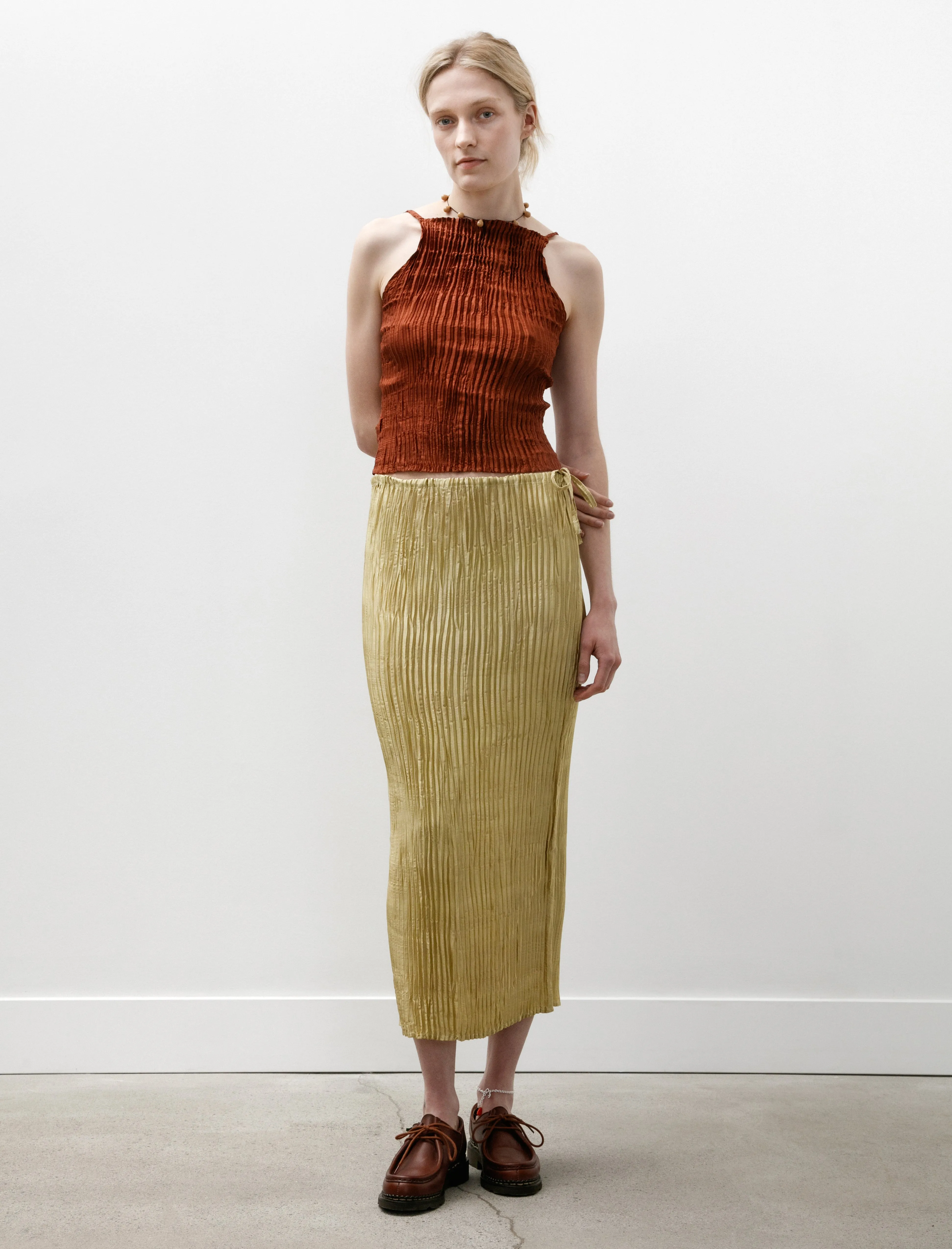 UV Protection Pliss?? Silk Skirt Pistachio