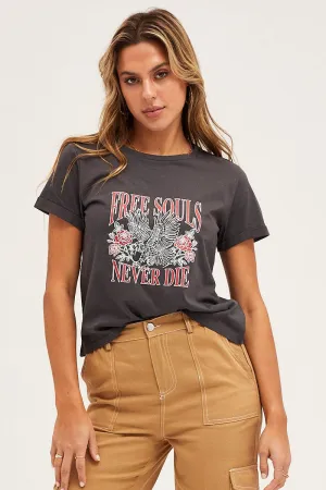 Grey Short Sleeve Graphic Tee Relaxed Comfort