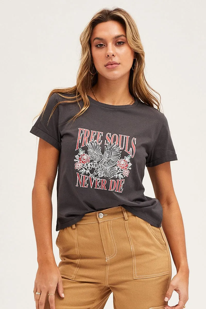 Grey Short Sleeve Graphic Tee Teenager coolness Anti Bacterial Treatment