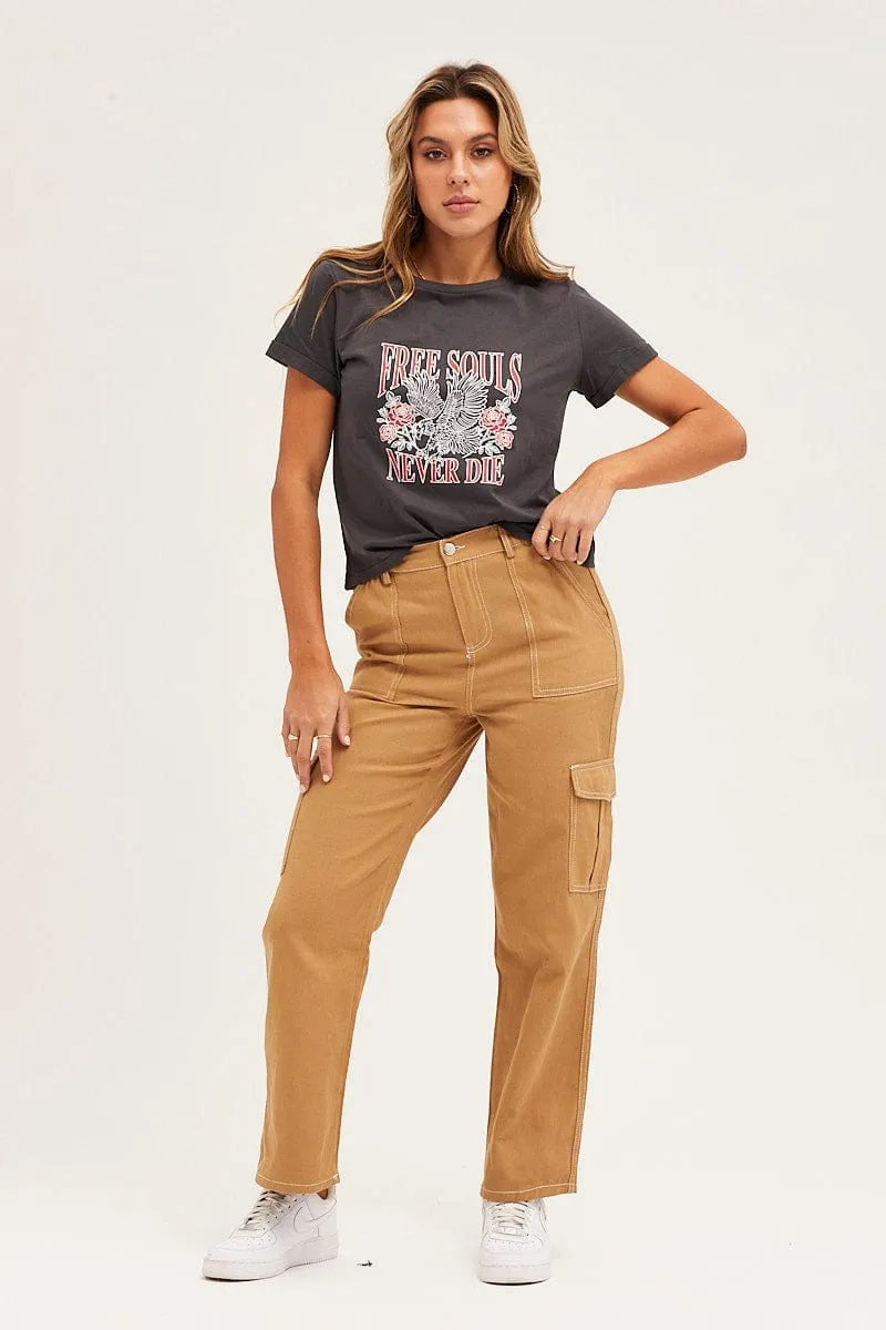 Grey Short Sleeve Graphic Tee Simple and Cozy