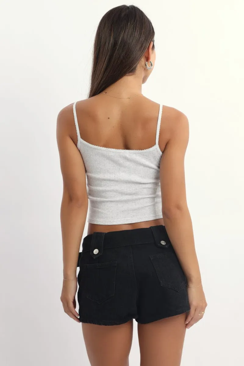 Grey Pointelle Cami Top Sporty Style