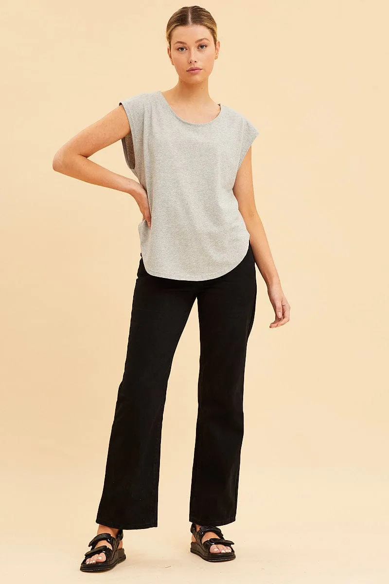Village Charm Glow Up Grey Relaxed T-Shirt Drop Shoulder Curved Hem Crew Neck
