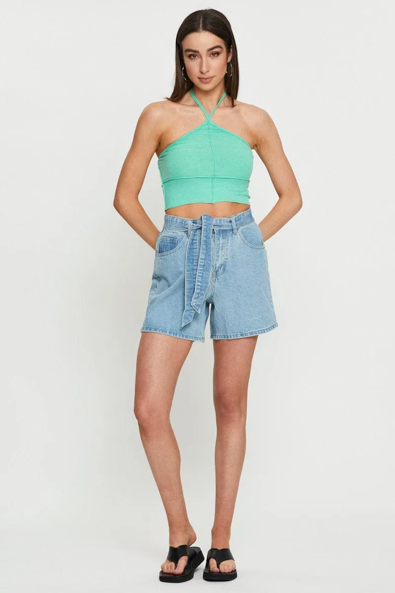 Seamless construction Green Cross Front Top Sleeveless