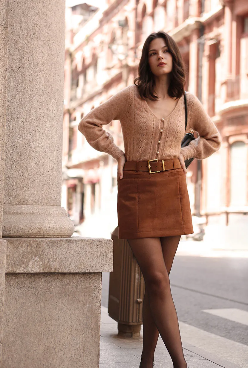 Zero Core All Day Ashton Mini Suede Skirt - Caramel